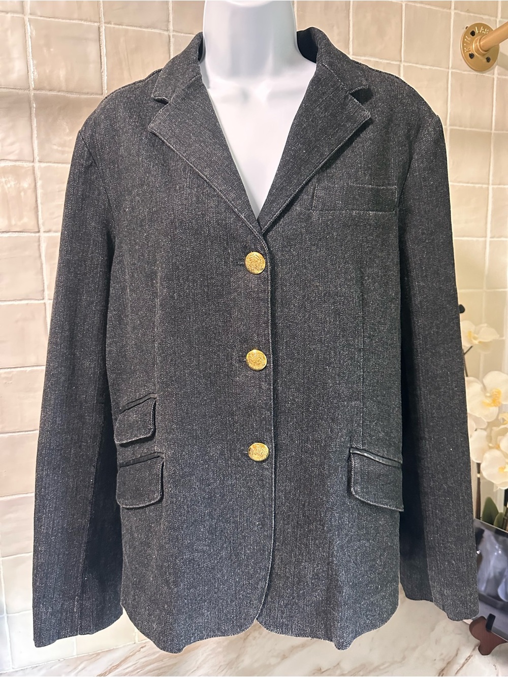 Vintage black/charcoal denim equestrian blazer- Lauren Jeans Co. by Ralph Lauren